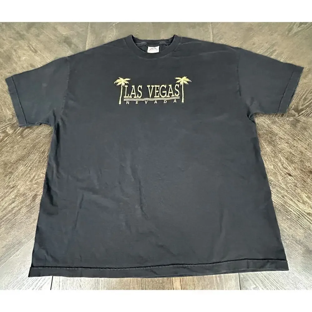 Vintage Las Vegas Nevada T Shirt Black With Gold Embroidery Destination USA 2XL